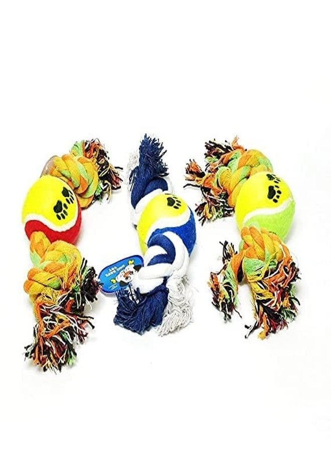 Smart Pups Cotton Knotted Rope Toy with Tennis Ball Set for Outdoor/Indoor Playing and Training Dogs and Puppies (Multicolor) - Image 2